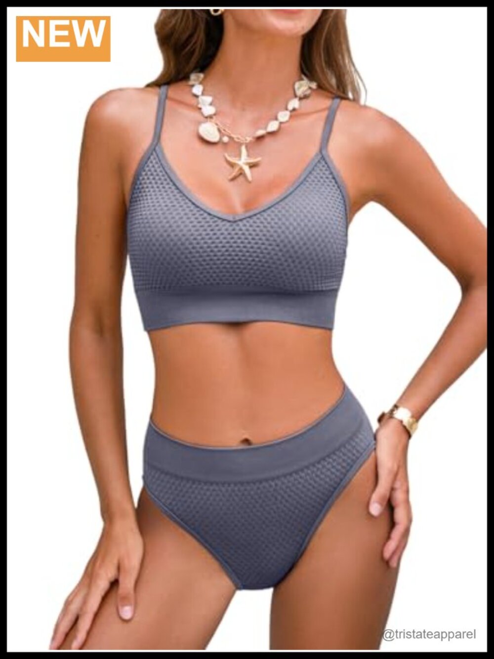 Two Piece Bikini Set Textured High Waisted Sporty Swim Suit